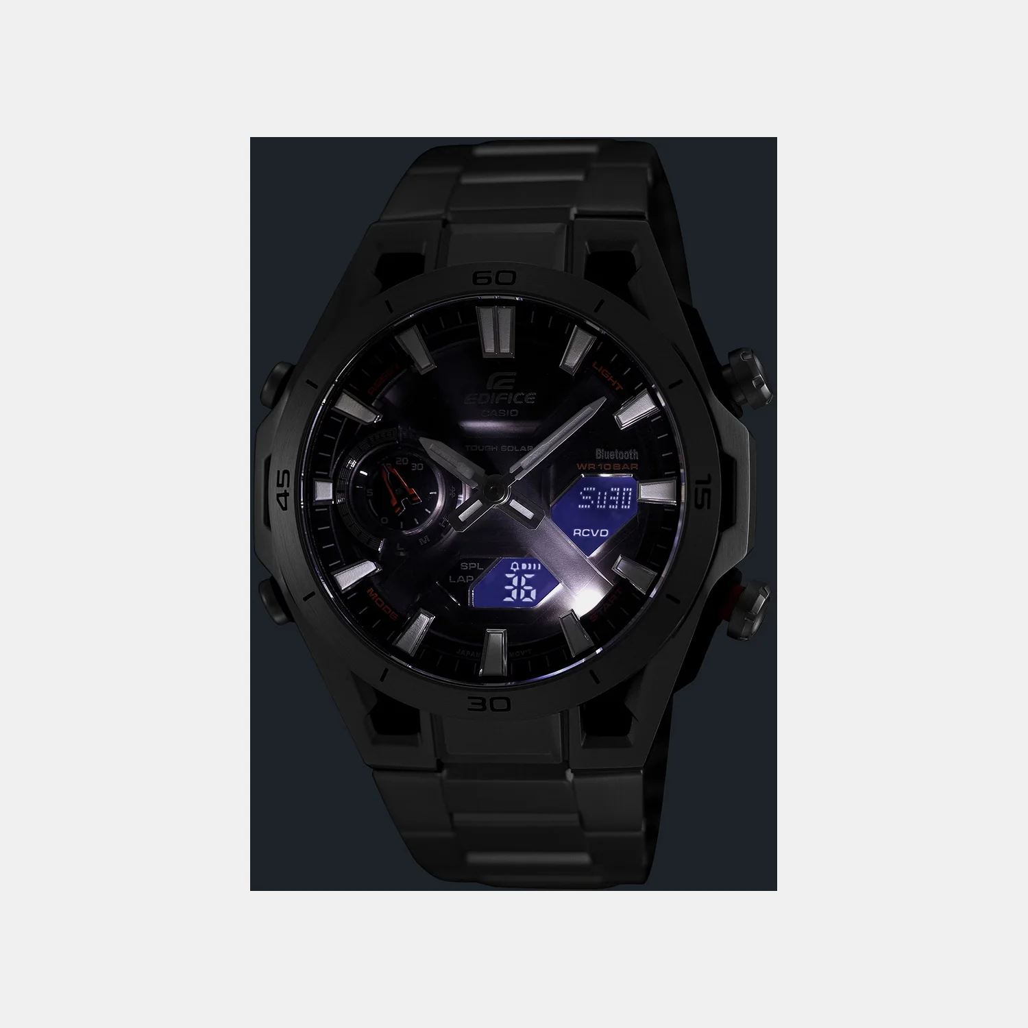 Edifice Sospensione Men Solar Black Dial Chronograph Stainless Steel Watch ED693 - Image 3