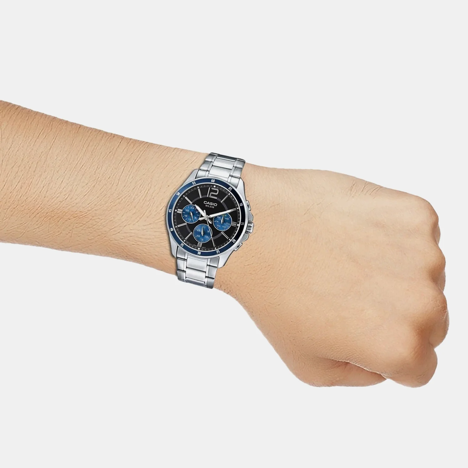 Enticer Men Quartz Blue Dial Multi-Function Stainless Steel Watch A950 - Image 2