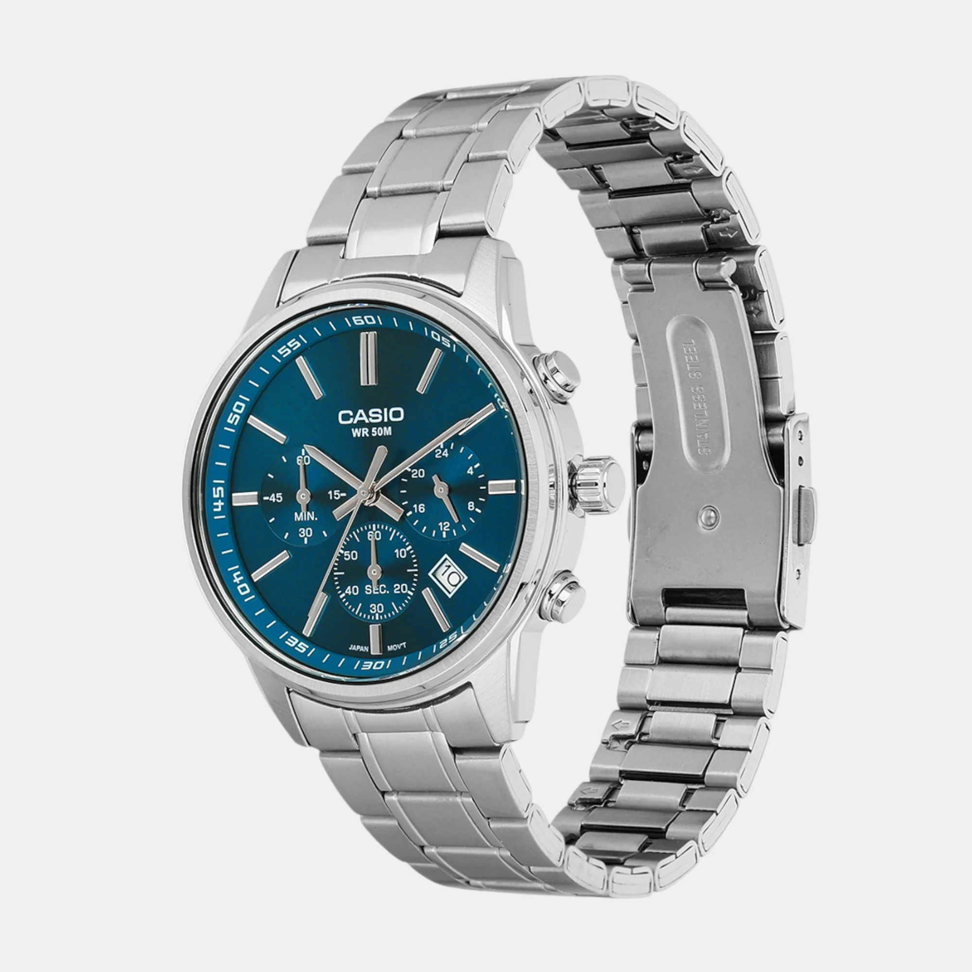 Enticer Men Quartz Blue Dial Chronograph Stainless Steel Watch A2308 - Image 2