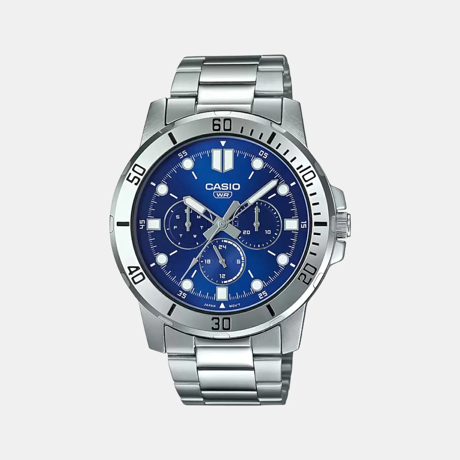 Enticer Men Quartz Blue Dial Multi-Function Stainless Steel Watch A1749