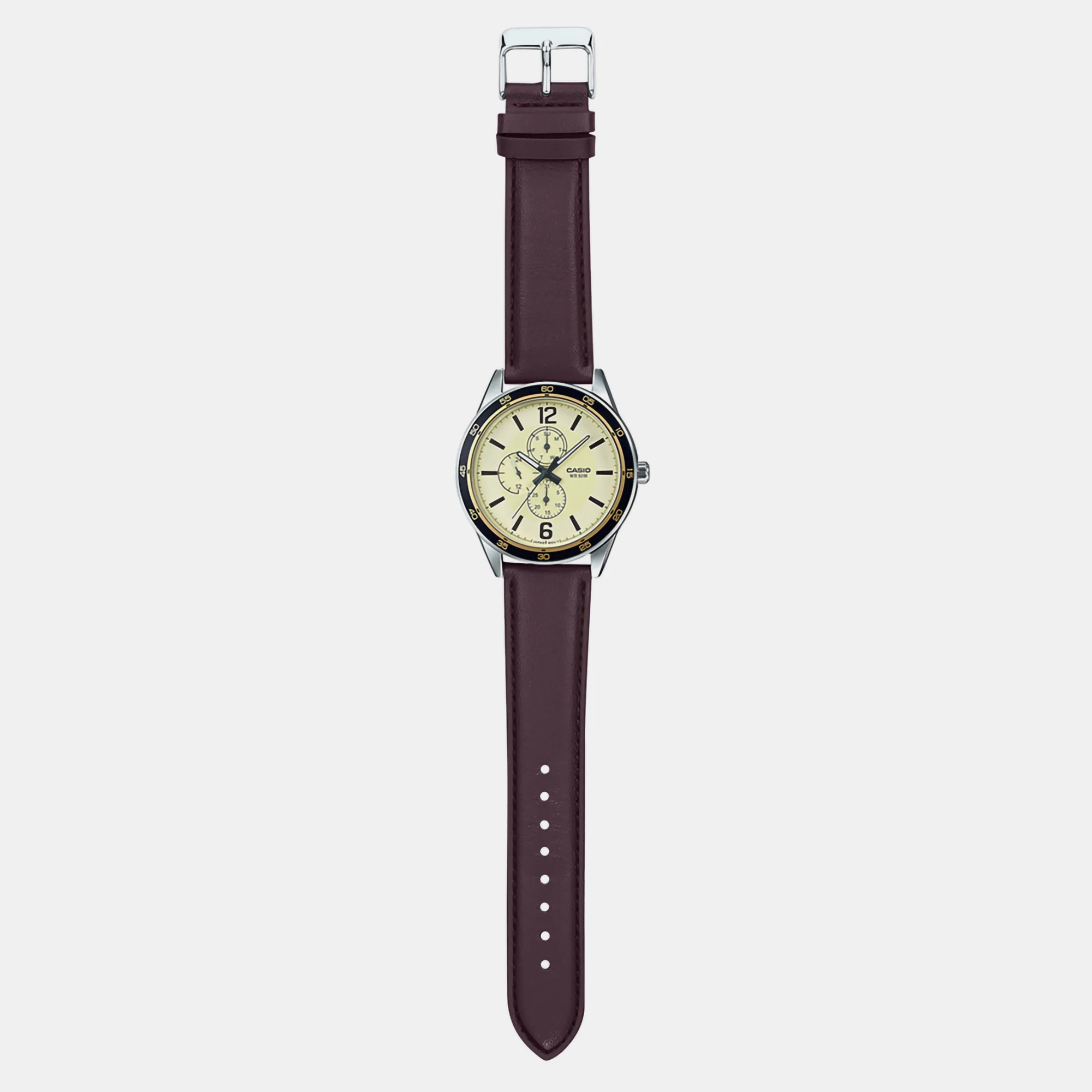 Enticer Men Quartz Gold Dial Chronograph Leather Watch A1533 - Image 5