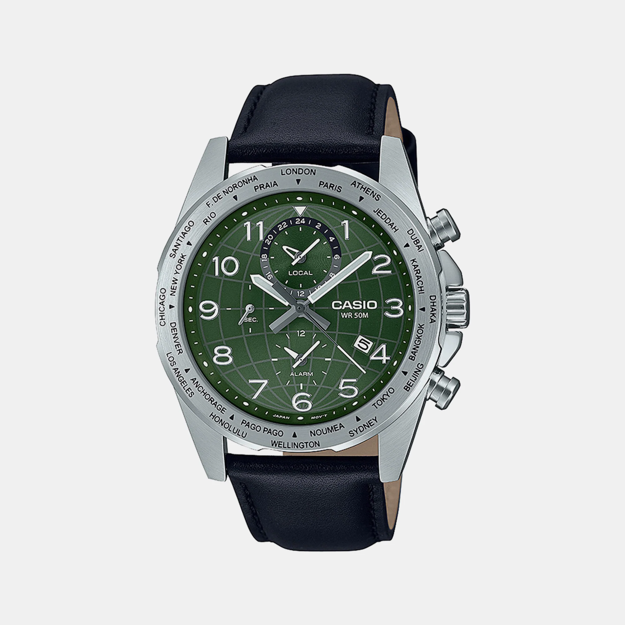 Enticer Men Quartz Green Dial Chronograph Leather Watch A2151