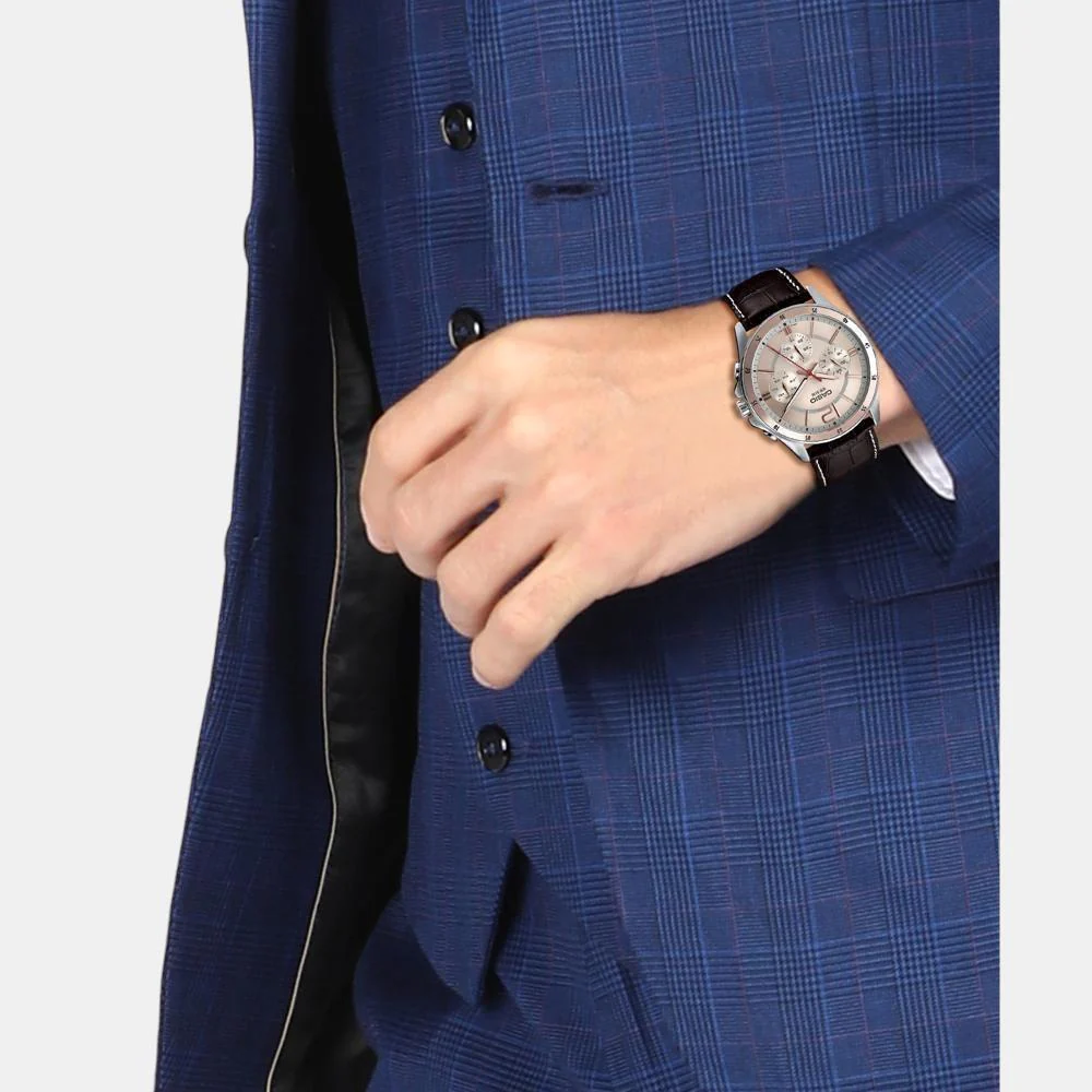 Enticer Men Quartz Rose Gold Dial Chronograph Leather Watch A1887 - Image 2
