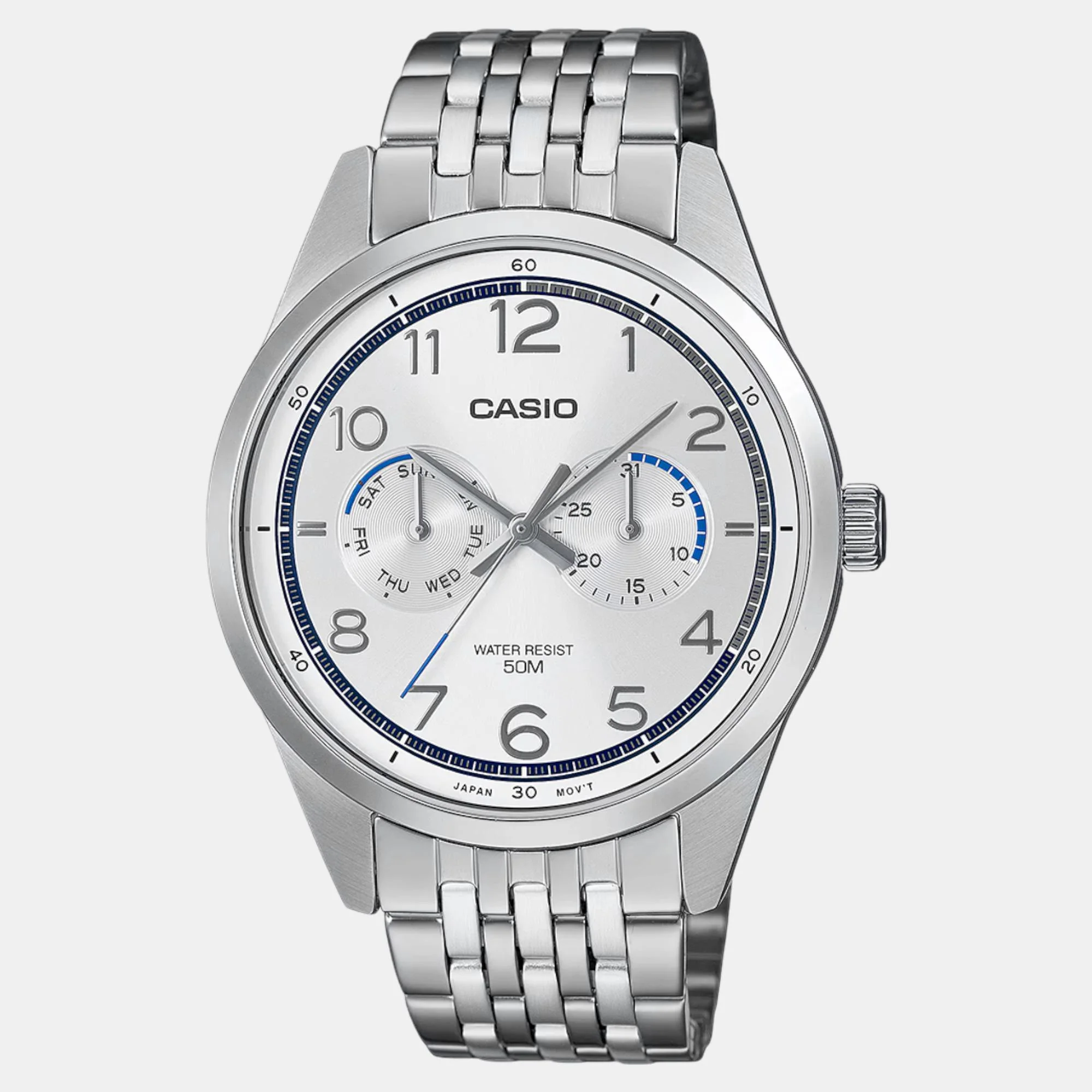 Enticer Men Quartz White Dial Multi-Function Stainless Steel Watch A2333