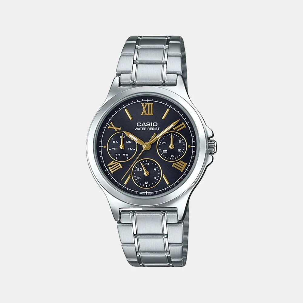 Enticer Women Quartz Black Dial Chronograph Stainless Steel Watch A1898