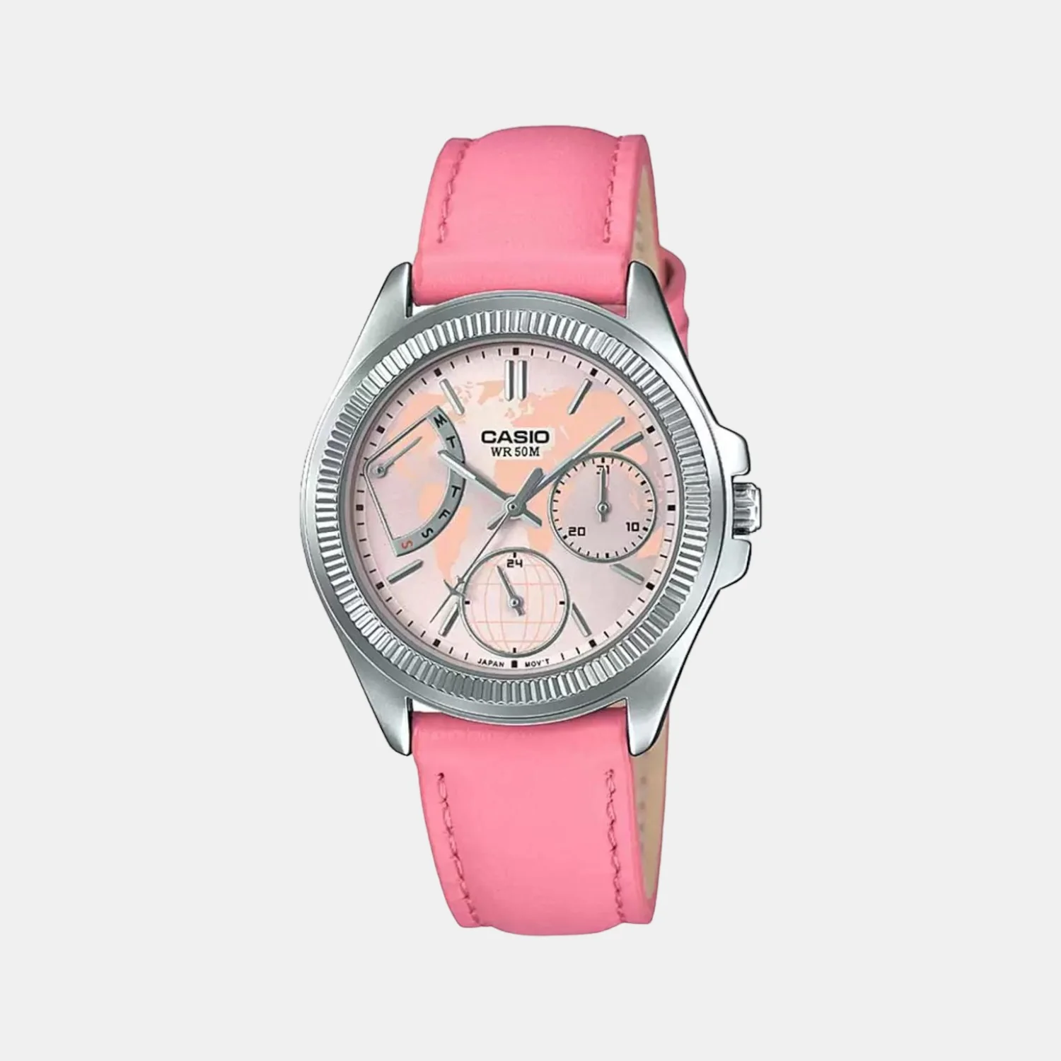 Enticer Women Quartz Pink Dial Chronograph Leather Watch A1580