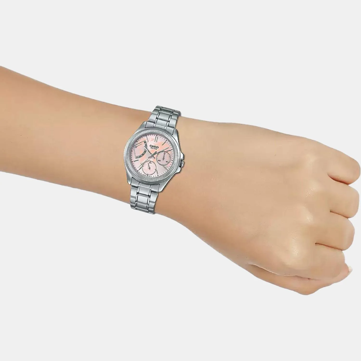 Enticer Women Quartz Pink Dial Chronograph Stainless Steel Watch A1577 - Image 6
