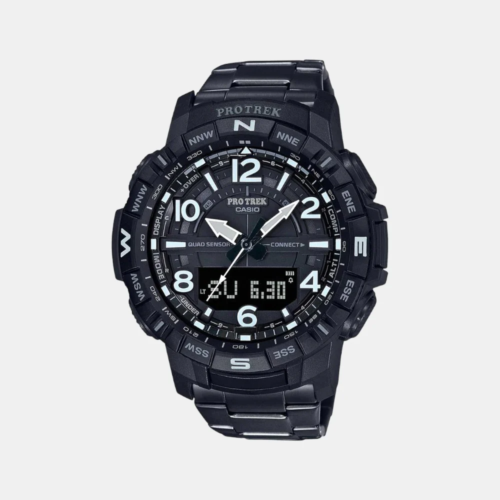 Protrek Men Quartz Black Dial Analog-Digital Stainless Steel Watch SL103