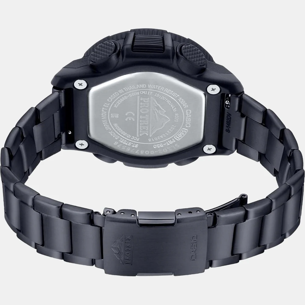 Protrek Men Quartz Black Dial Analog-Digital Stainless Steel Watch SL103 - Image 5