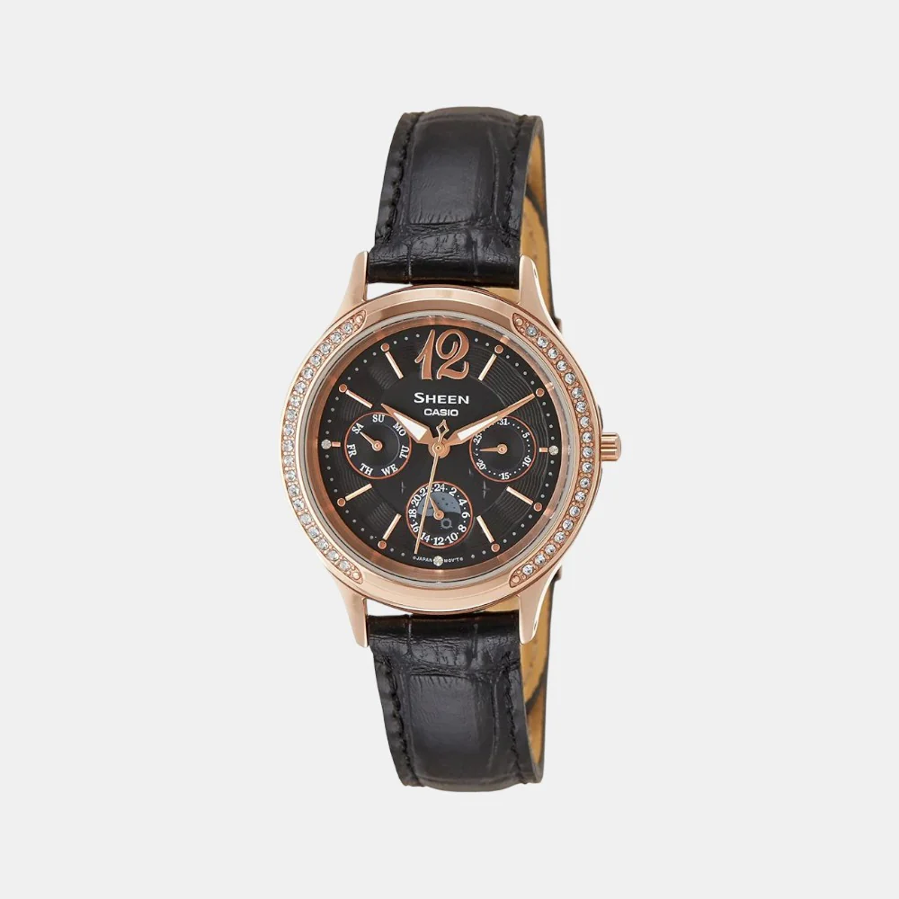 Sheen Women Quartz Black Dial Analog Leather Watch SX088