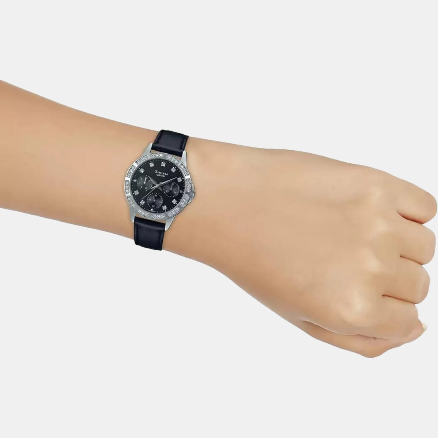Sheen Women Quartz Black Dial Chronograph Leather Watch SH266 - Image 5