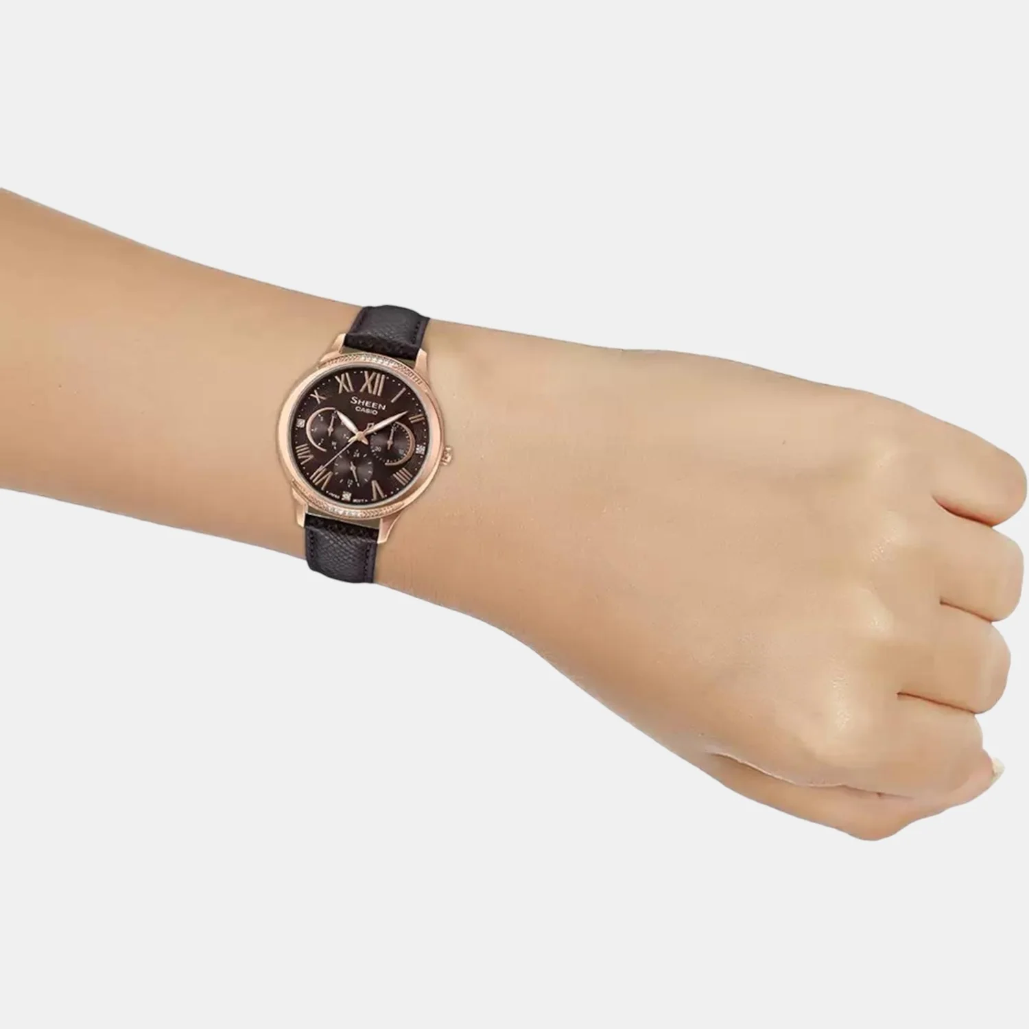 Sheen Women Quartz Brown Dial Chronograph Leather Watch SX202 - Image 7