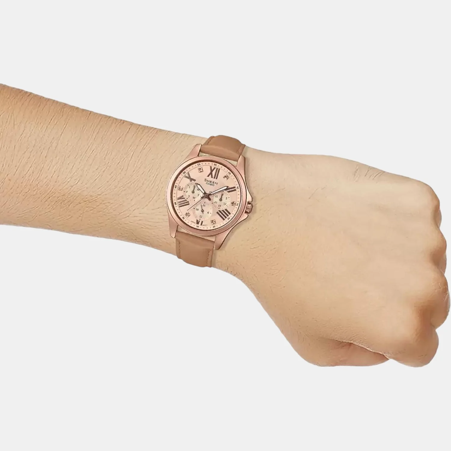 Sheen Women Quartz Rose Gold Dial Chronograph Leather Watch SH214 - Image 7