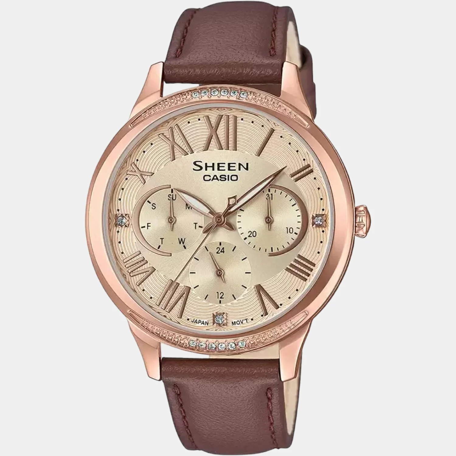Sheen Women Quartz Gold Dial Chronograph Leather Watch SX255 - Image 2