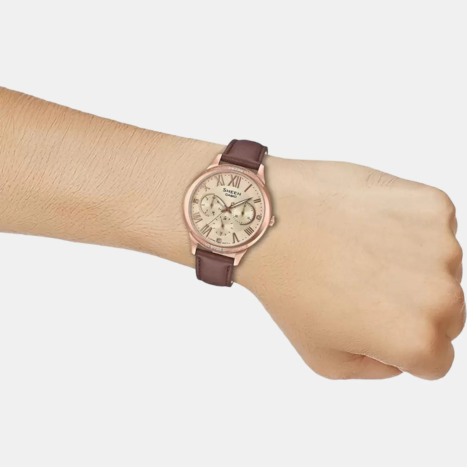 Sheen Women Quartz Gold Dial Chronograph Leather Watch SX255 - Image 6