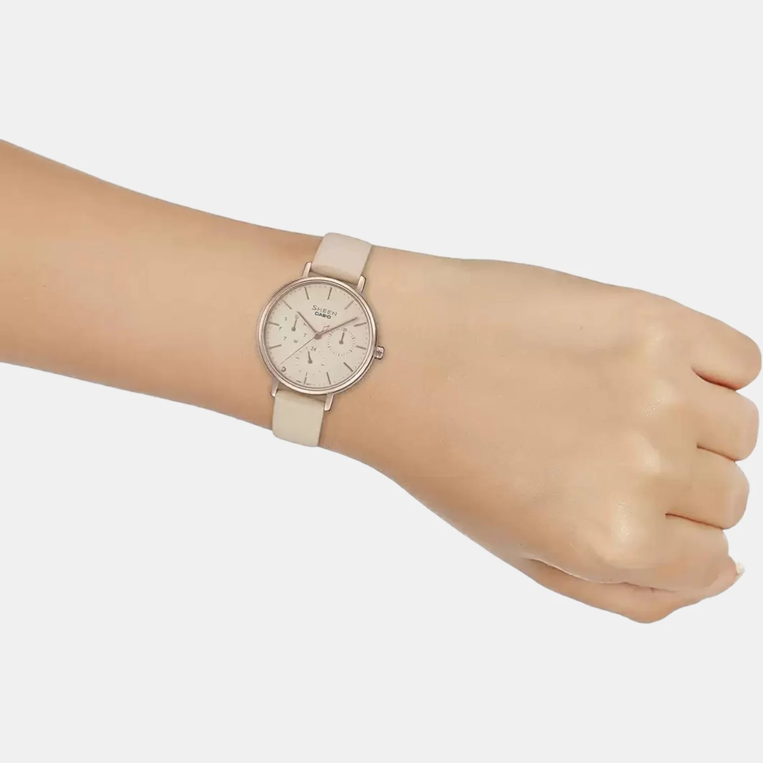 Sheen Women Quartz Pink Dial Chronograph Leather Watch SH233 - Image 7
