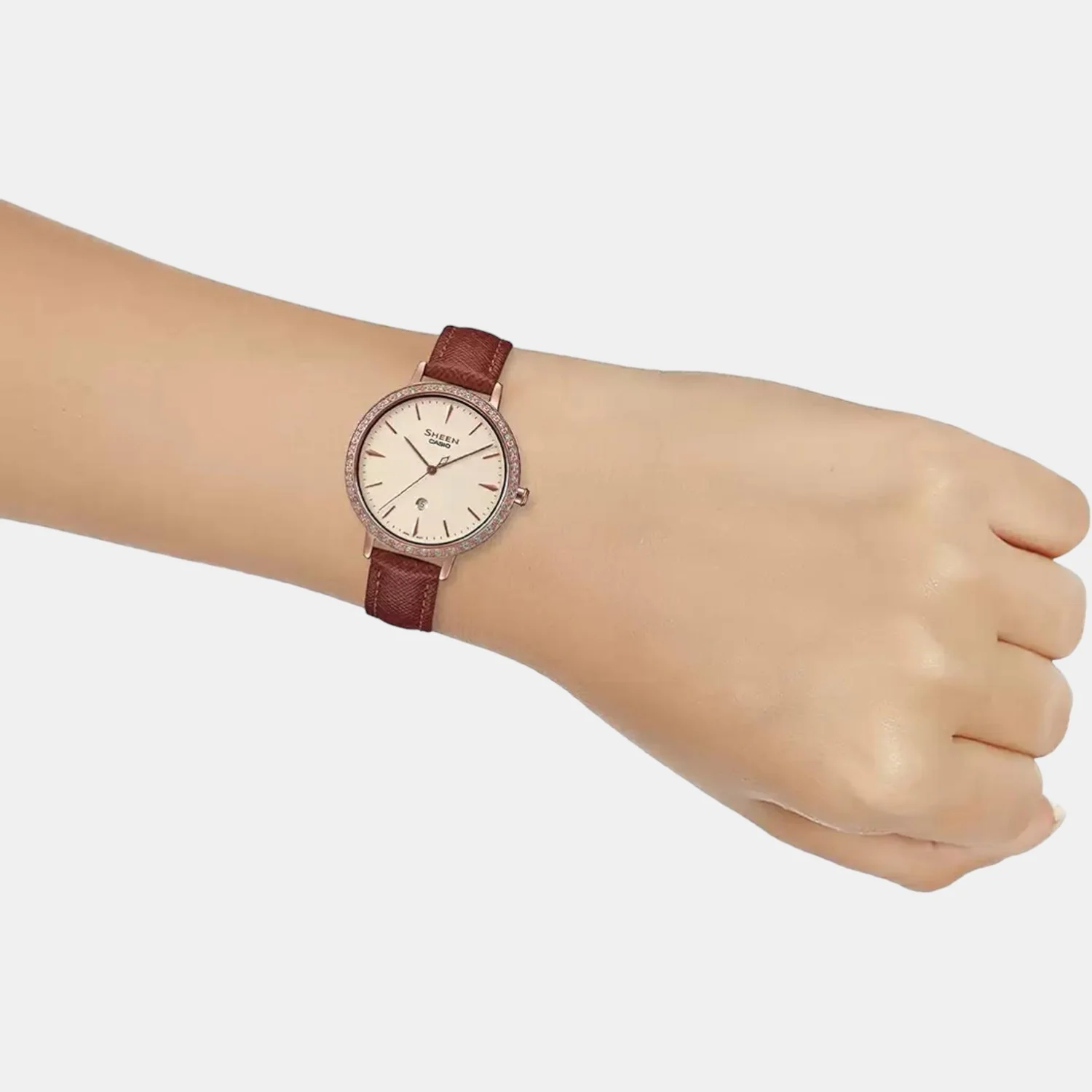 Sheen Women Quartz Beige Dial Analog Leather Watch SH229 - Image 7