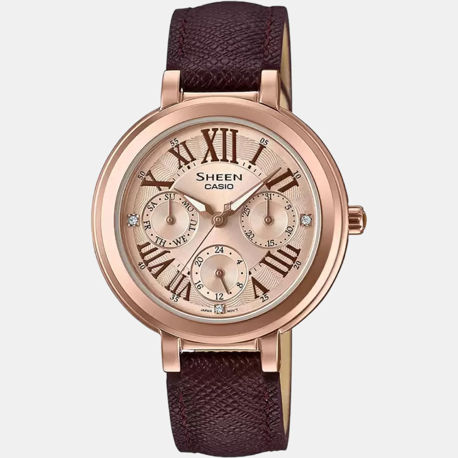 Sheen Women Quartz Rose Gold Dial Chronograph Leather Watch SX215 - Image 2