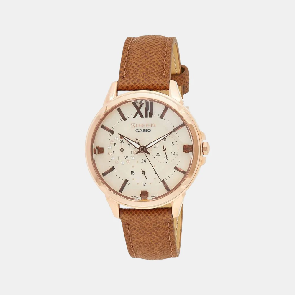 Sheen Women Quartz Rose Gold Dial Chronograph Leather Watch SX217
