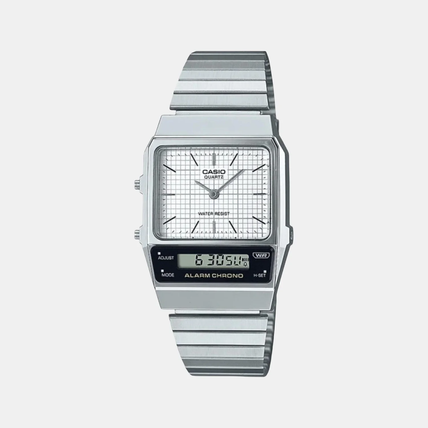 Vintage Men Quartz White Dial Analog-Digital Stainless Steel Watch D281