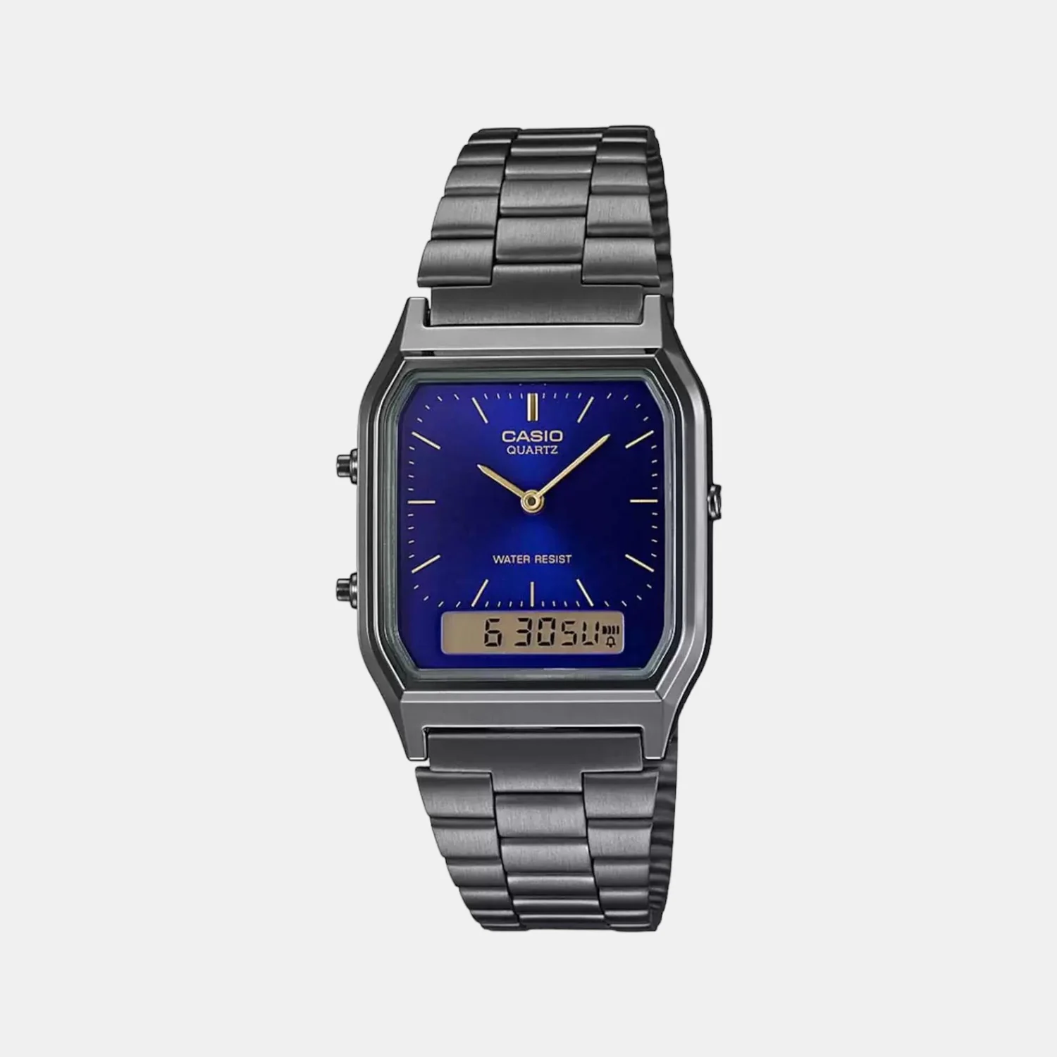 Vintage Unisex Quartz Black Dial Analog-Digital Stainless Steel Watch D183