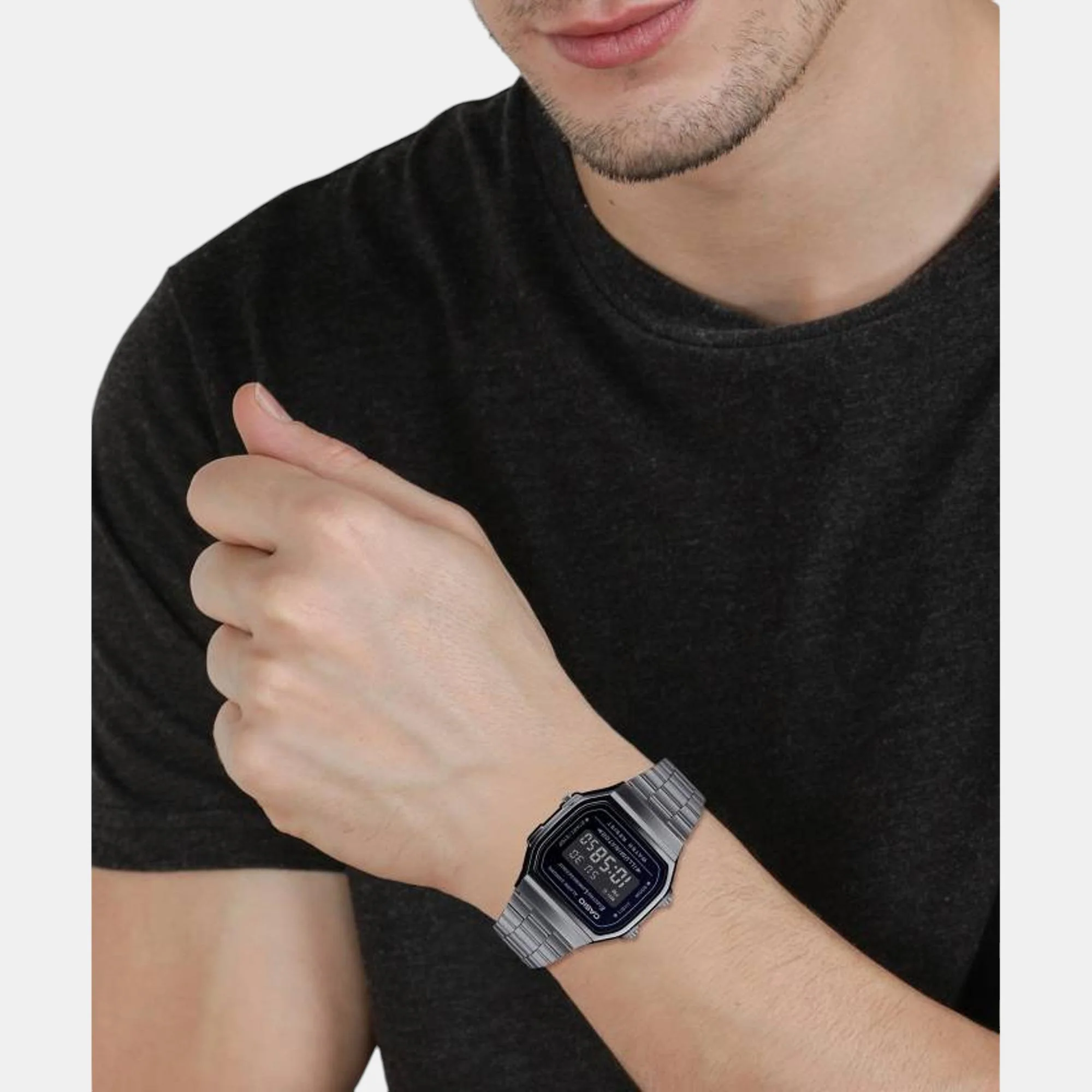 Vintage Unisex Quartz Black Dial Digital Stainless Steel Watch D182 - Image 5