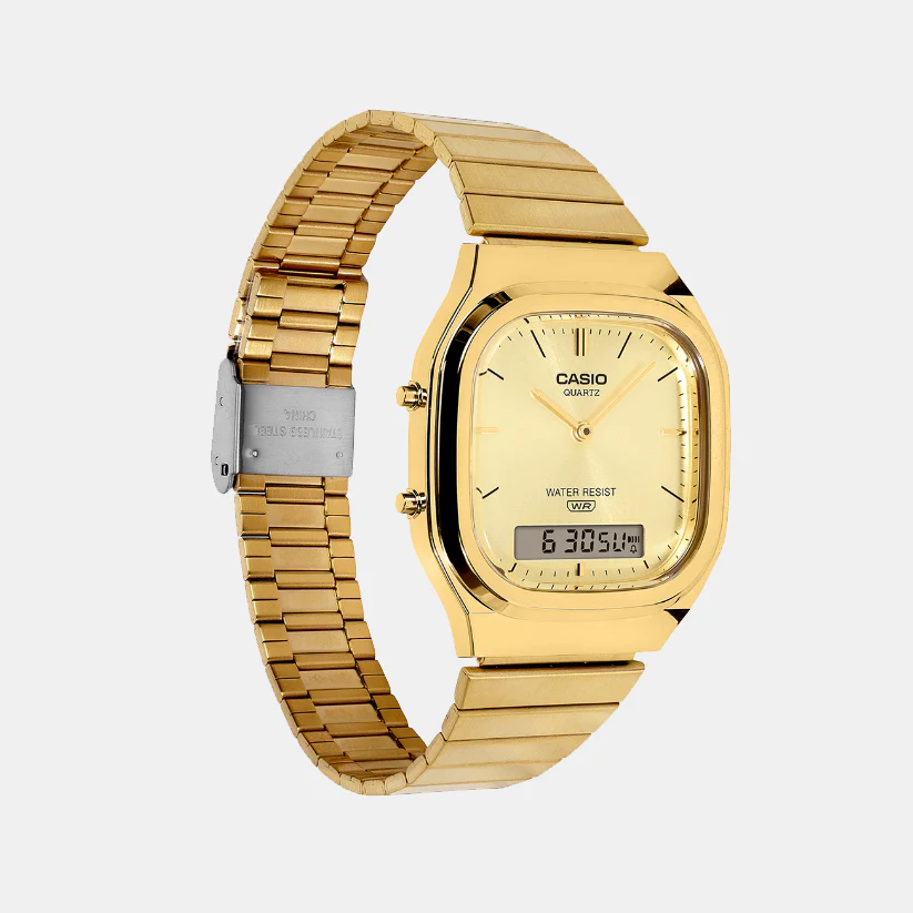 Vintage Unisex Quartz Gold Dial Analog-Digital Stainless Steel Watch AQ-240EG-9ADF D421 - Image 3