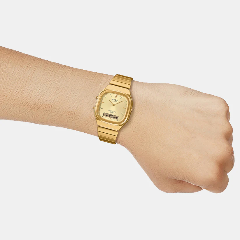 Vintage Unisex Quartz Gold Dial Analog-Digital Stainless Steel Watch AQ-240EG-9ADF D421 - Image 7