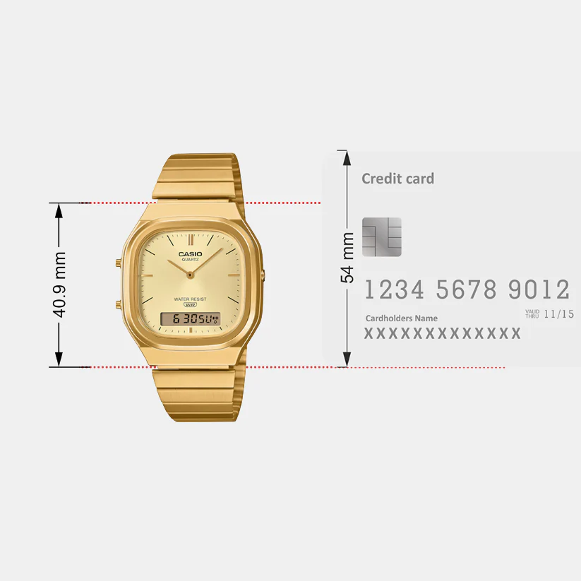 Vintage Unisex Quartz Gold Dial Analog-Digital Stainless Steel Watch AQ-240EG-9ADF D421 - Image 9