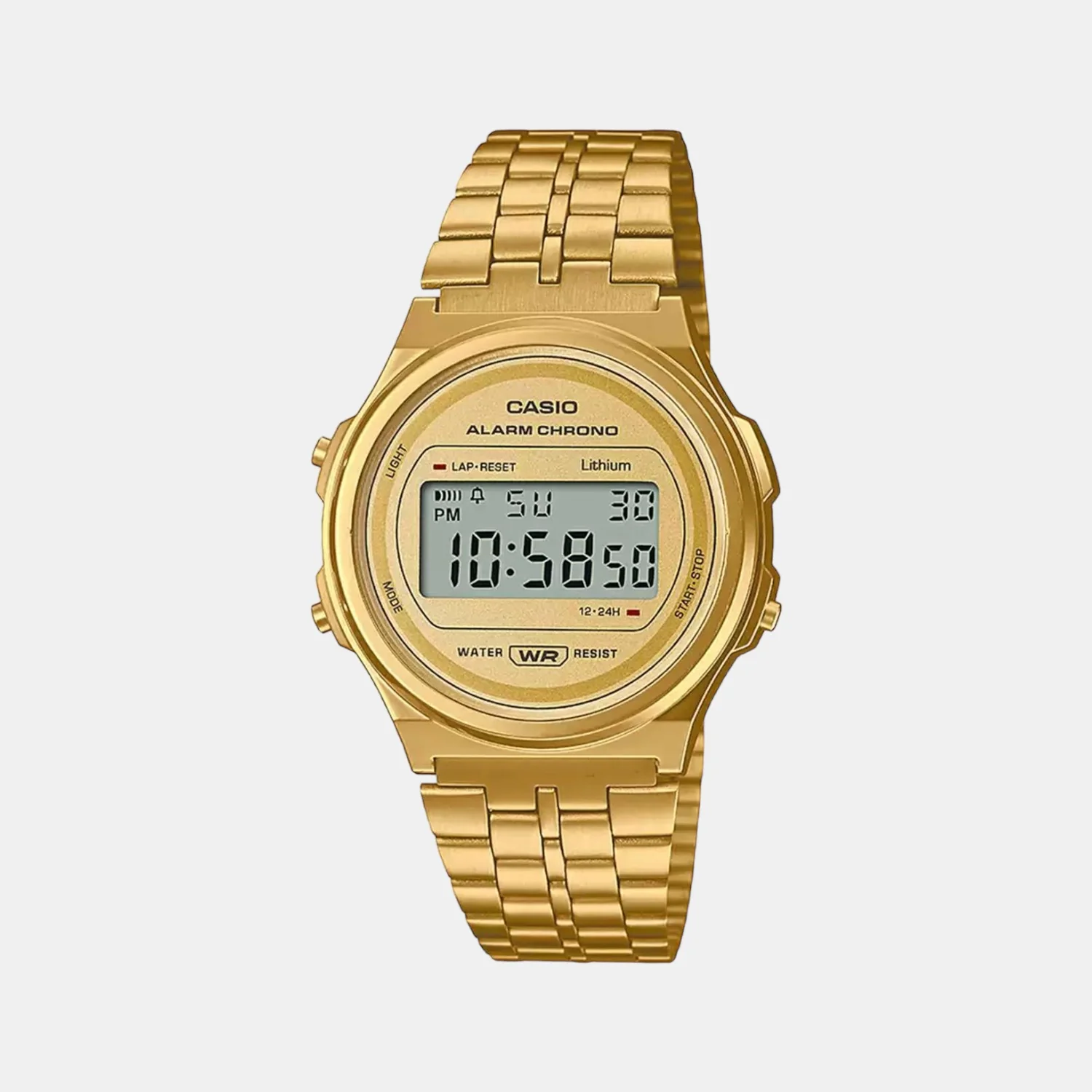 Vintage Unisex Quartz Gold Dial Digital Stainless Steel Watch D224