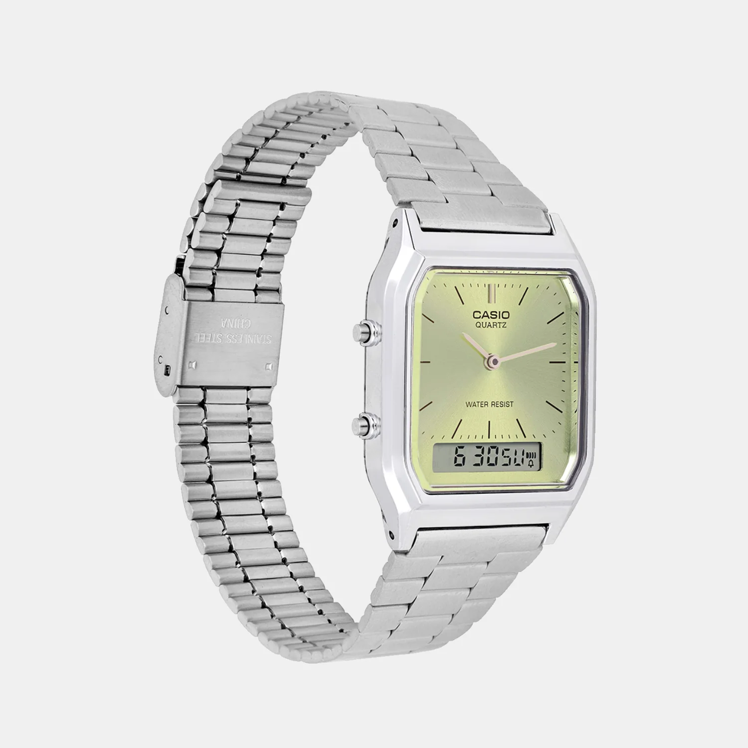 Vintage Unisex Quartz Green Dial Analog-Digital Stainless Steel Watch AD280 - Image 3