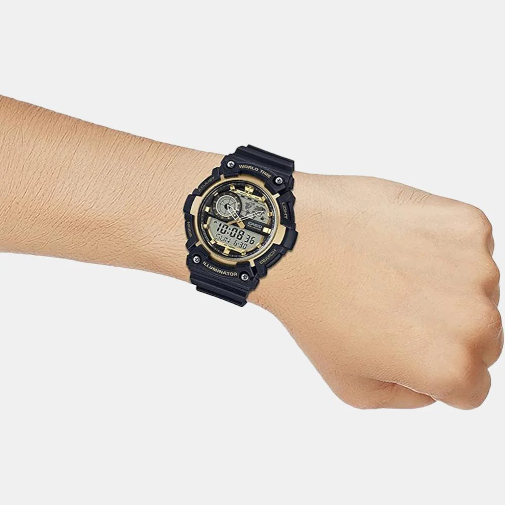 Youth Men Quartz Gold Dial Analog-Digital Leather Watch AD212 - Image 4