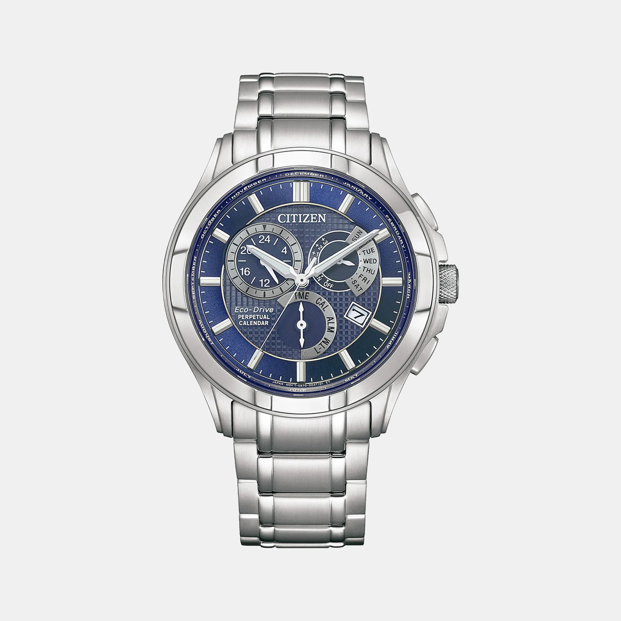 BI Men Eco-Drive Blue Dial Chronograph Stainless Steel Watch BL8160-58L