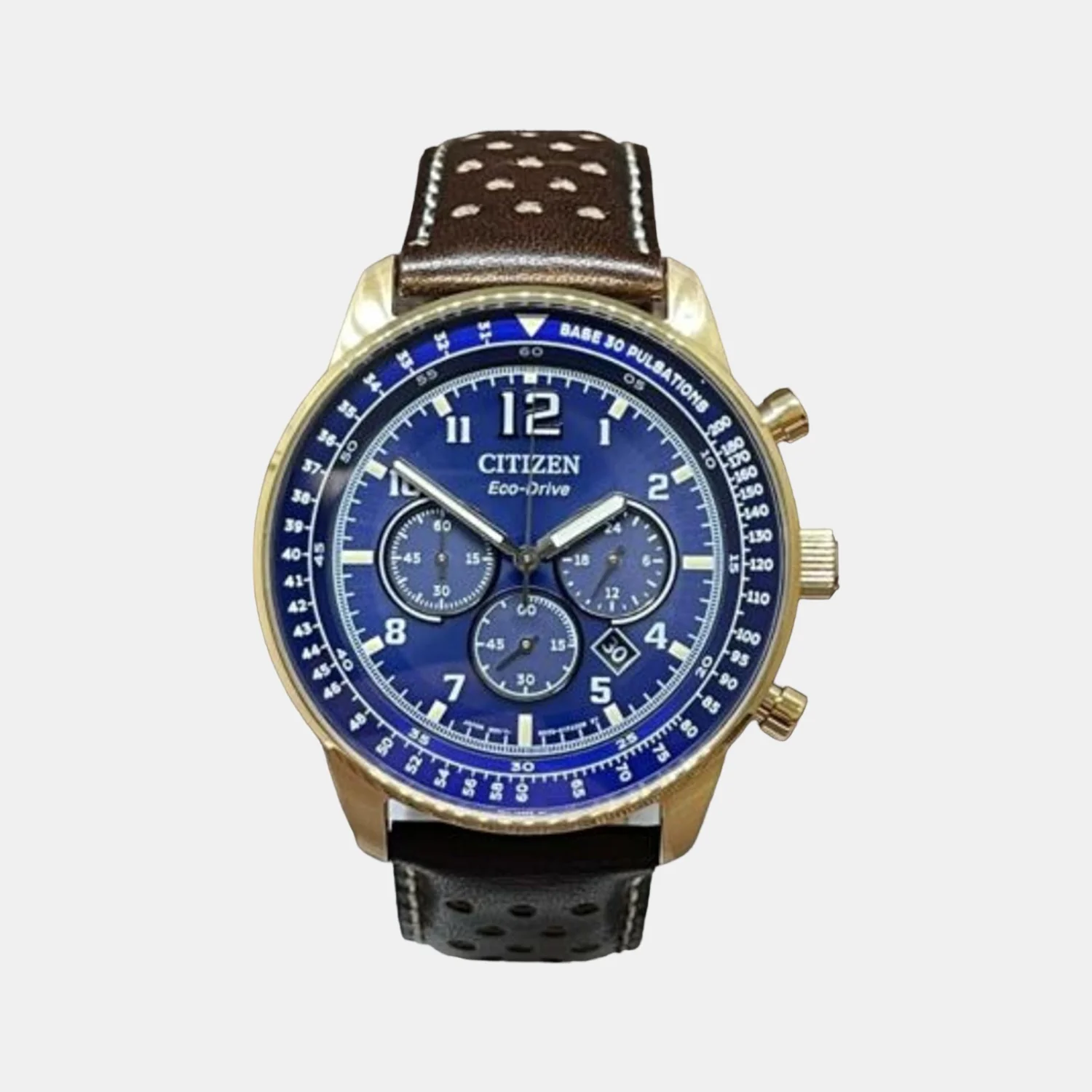 Eco-Drive Men Eco-Drive Blue Dial Chronograph Leather Watch CA4503-18L
