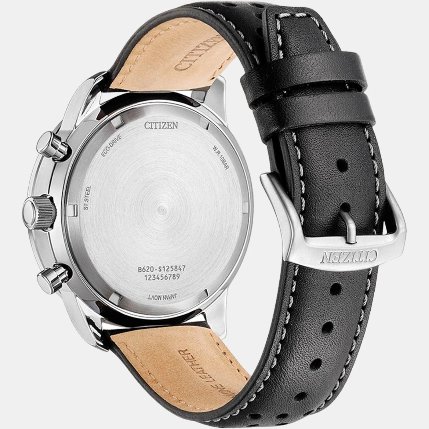 Eco-Drive Men Quartz White Dial Chronograph Leather Watch CA4500-32A - Image 3