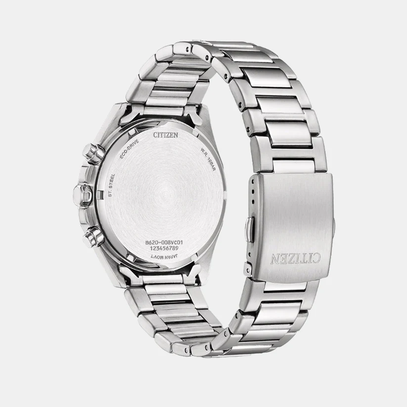 Eco-Drive Men Eco-Drive White Dial Chronograph Stainless Steel Watch CA4590-81A - Image 3