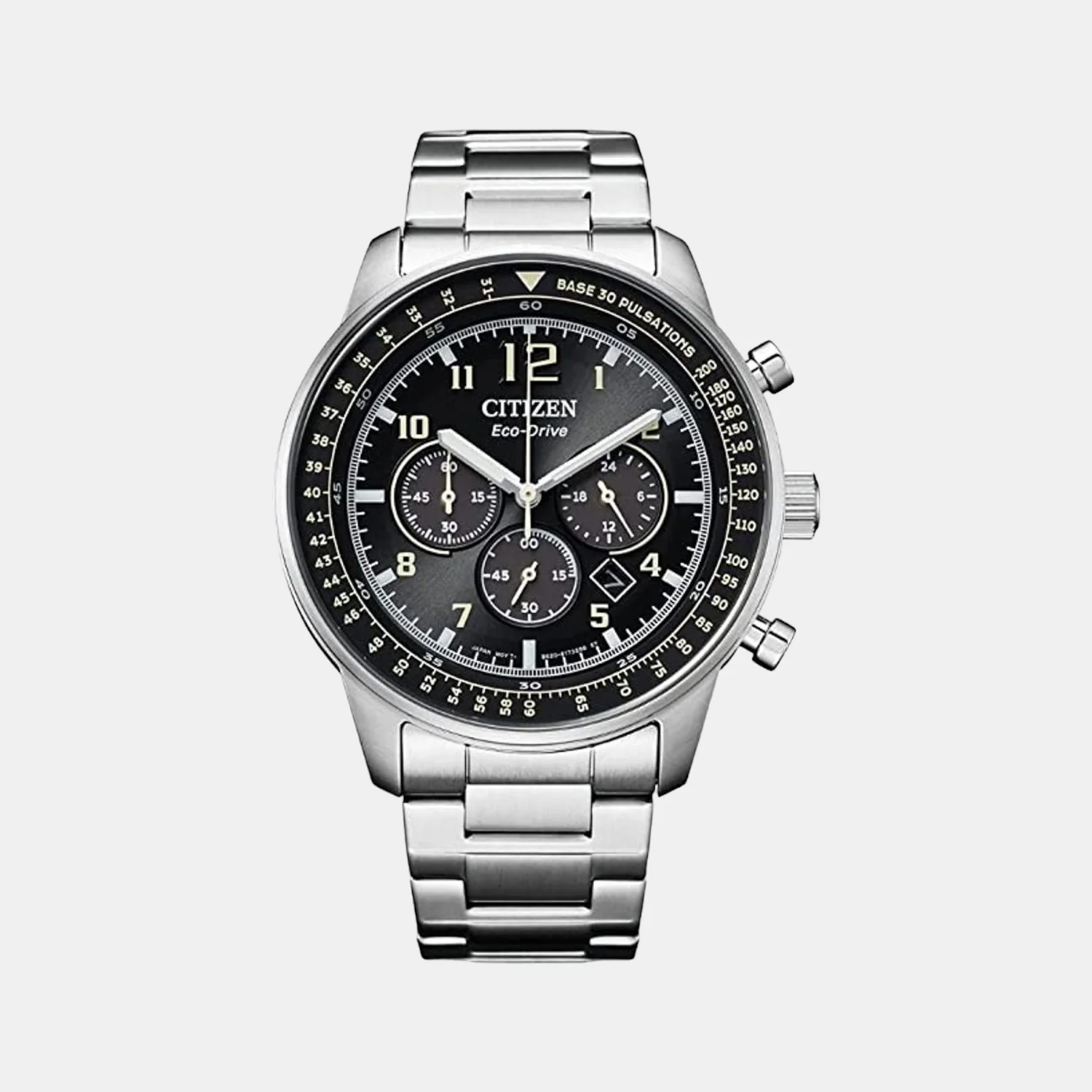Eco-Drive Men Quartz Black Dial Chronograph Stainless Steel Watch CA4500-83E
