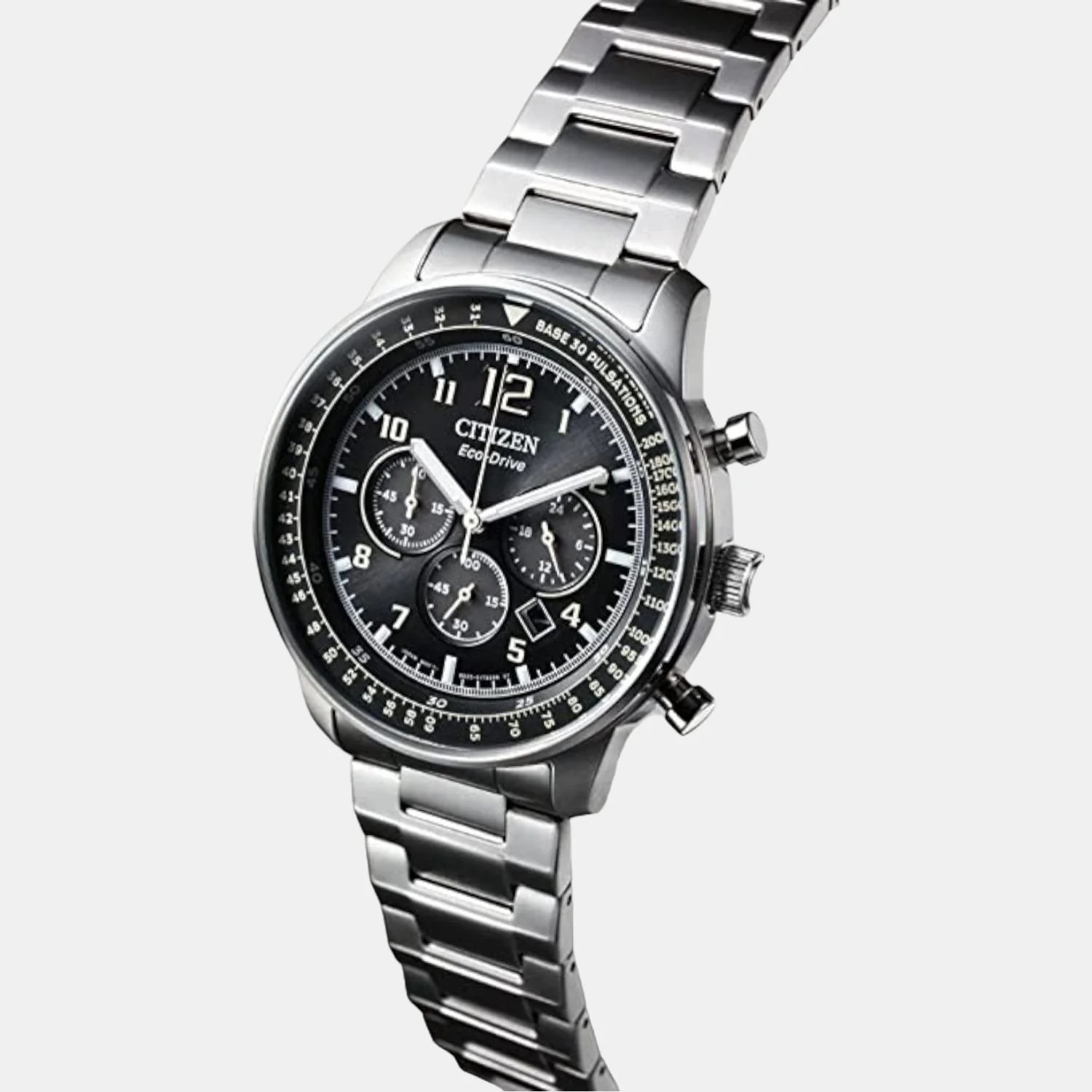 Eco-Drive Men Quartz Black Dial Chronograph Stainless Steel Watch CA4500-83E - Image 2