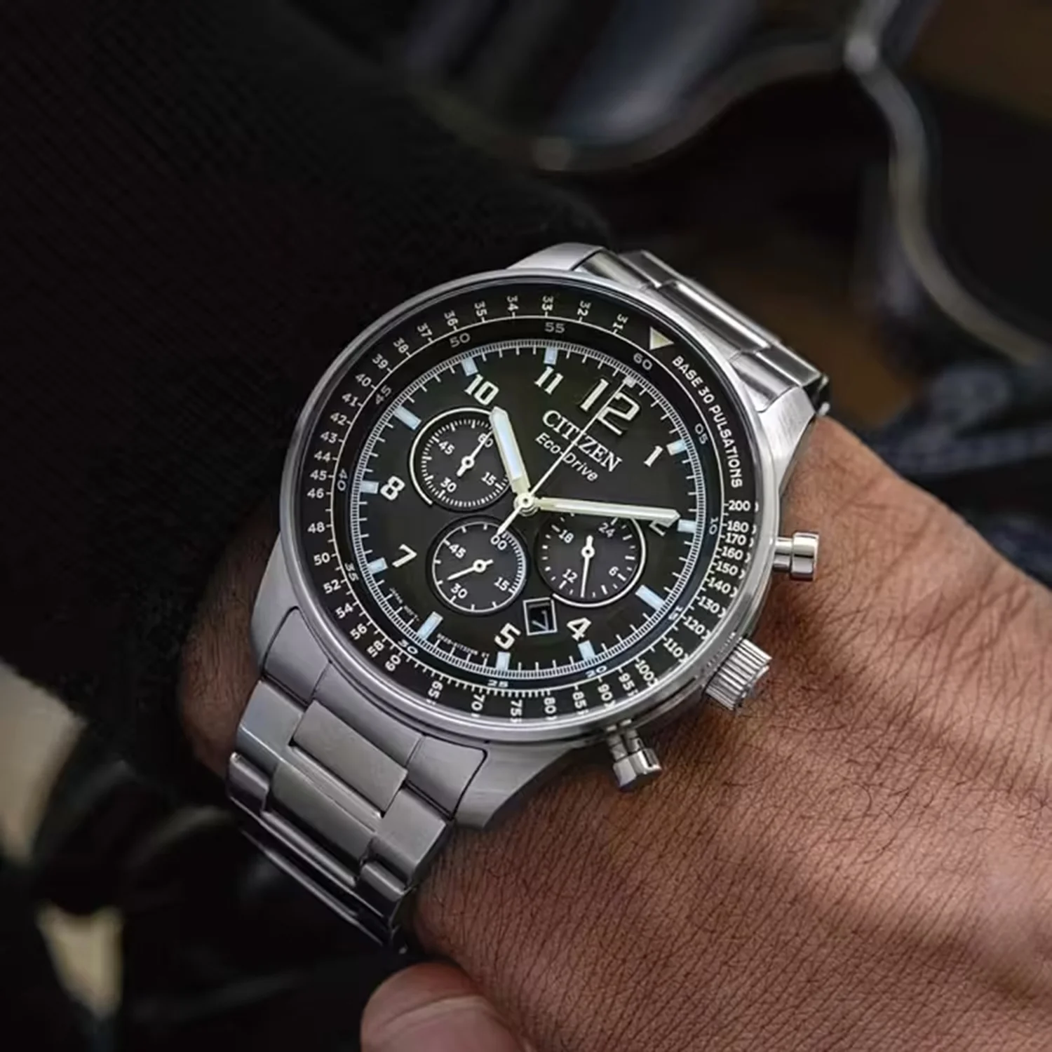 Eco-Drive Men Quartz Black Dial Chronograph Stainless Steel Watch CA4500-83E - Image 5