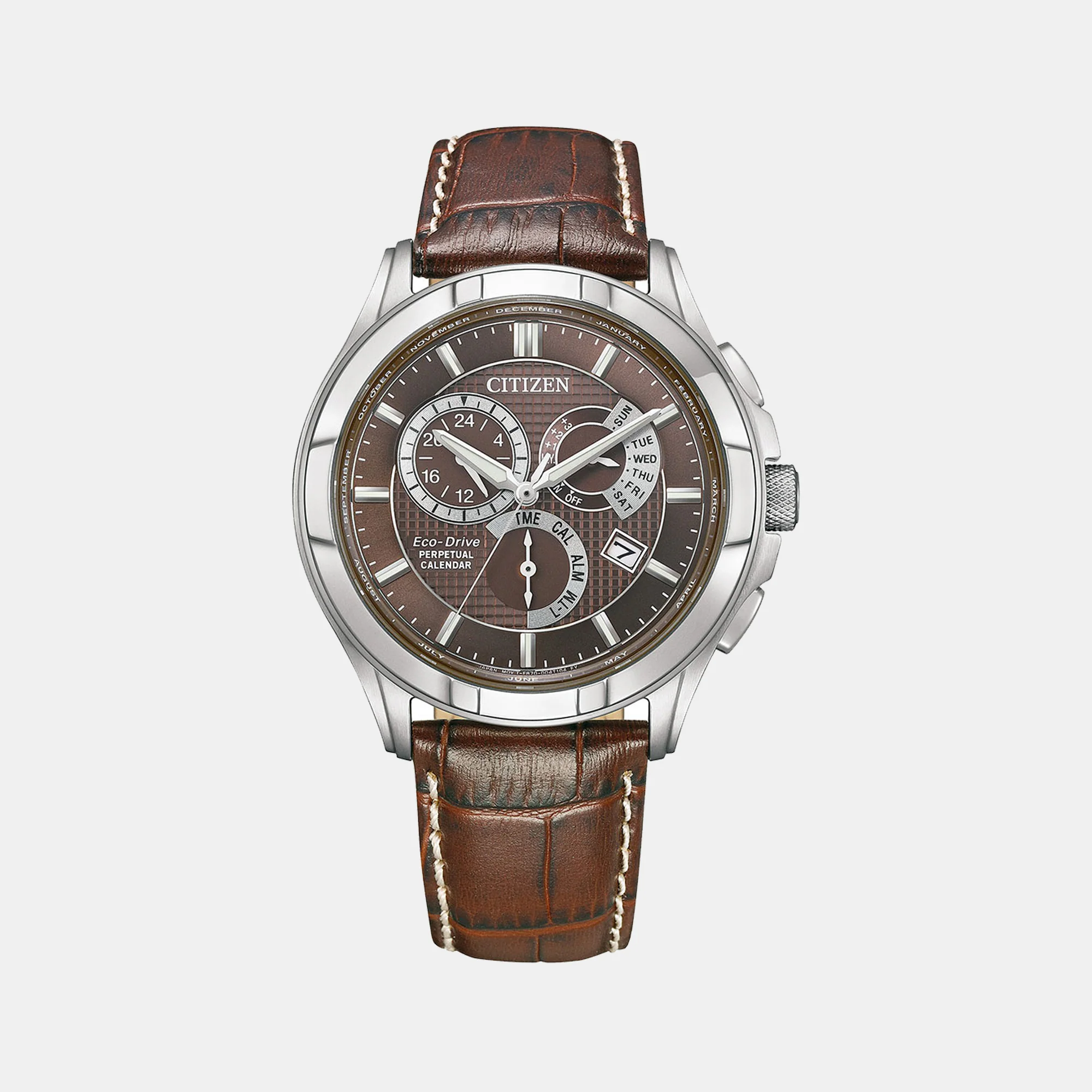 Men Eco-Drive Brown Dial Chronograph Leather Watch BL8160-07X