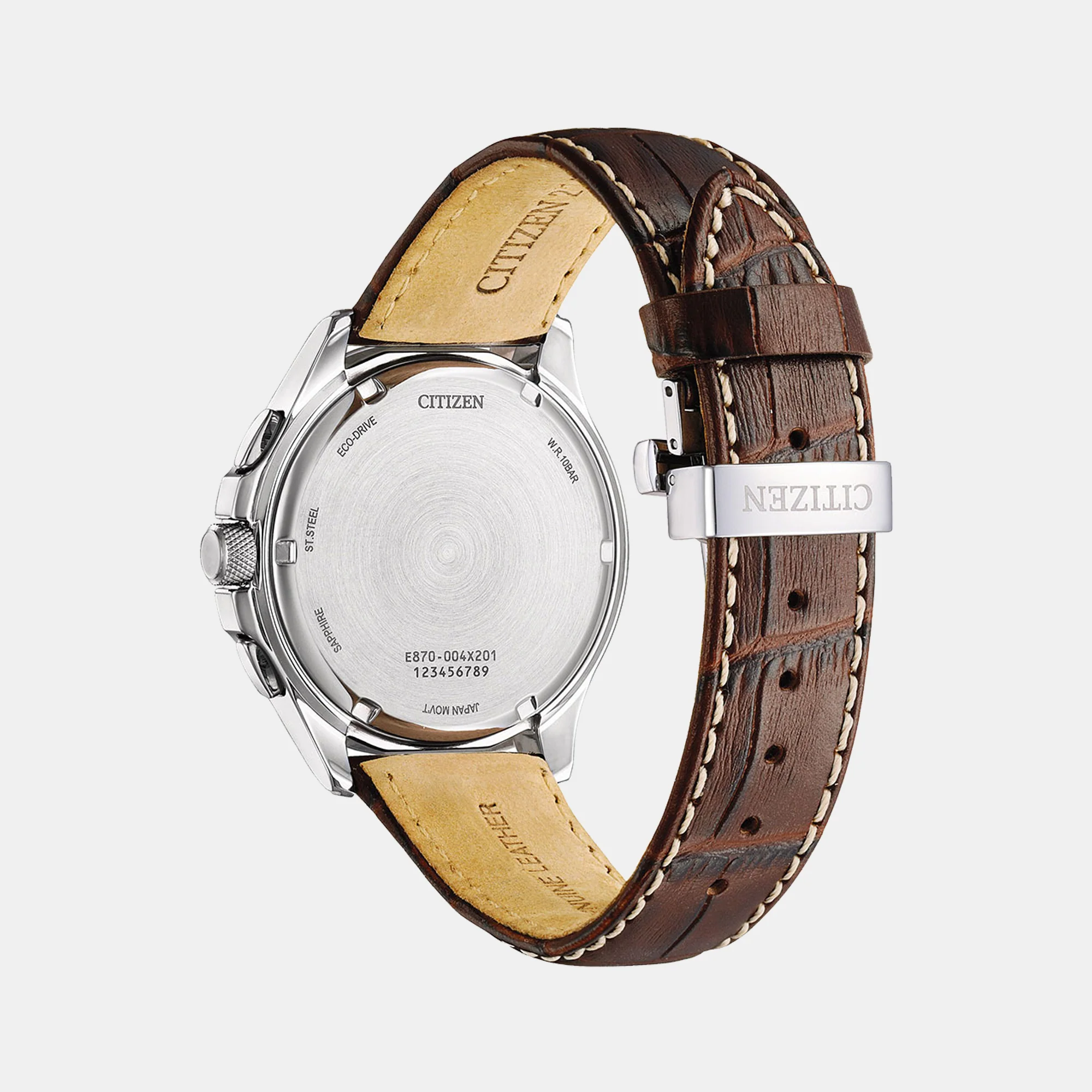 Men Eco-Drive Brown Dial Chronograph Leather Watch BL8160-07X - Image 2