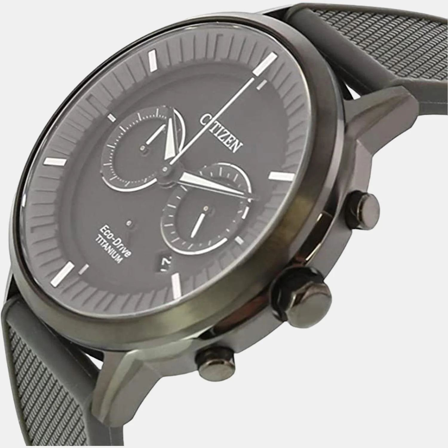 Men Eco-Drive Grey Dial Chronograph Rubber Watch CA4405-17H - Image 2