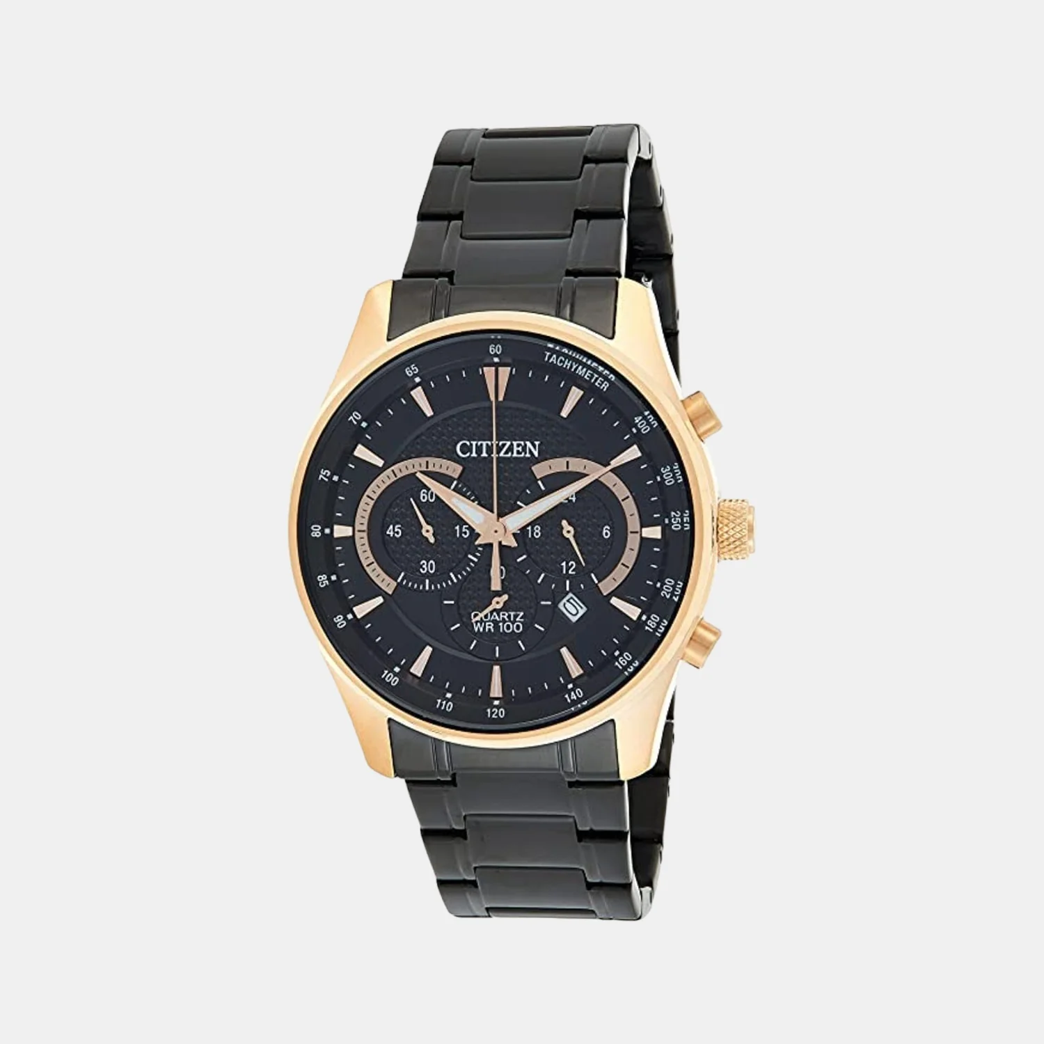Men Quartz Black Dial Chronograph Stainless Steel Watch AN8196-55E