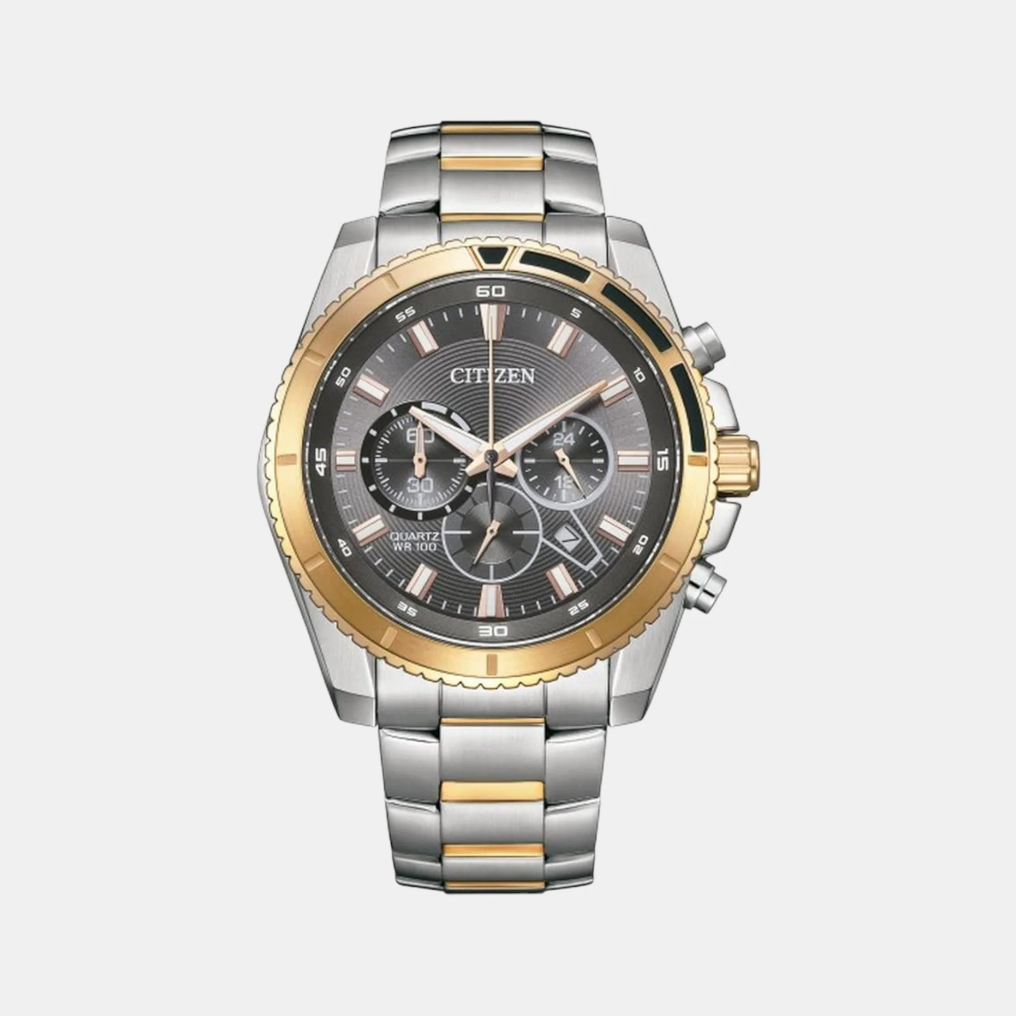 Men Quartz Grey Dial Chronograph Stainless Steel Watch AN8204-59H - Image 2