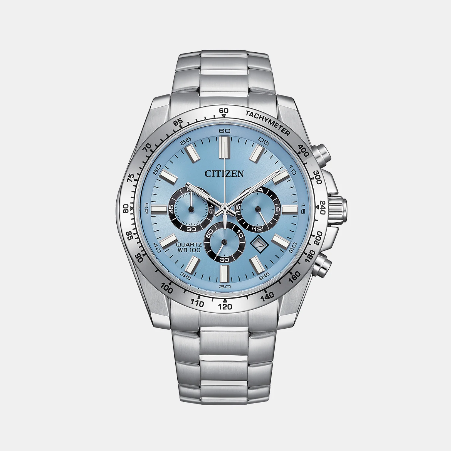 Men Quartz Light Blue Dial Chronograph Stainless Steel Watch AN8230-59L - Image 2
