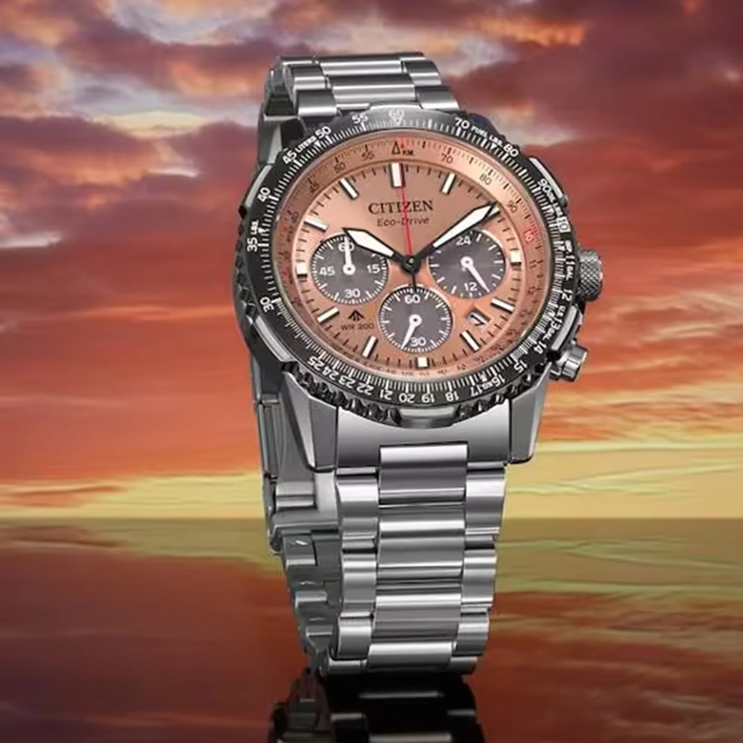 Promaster Men Eco-Drive Salmon Dial Chronograph Stainless Steel Watch CA4664-60X - Image 3