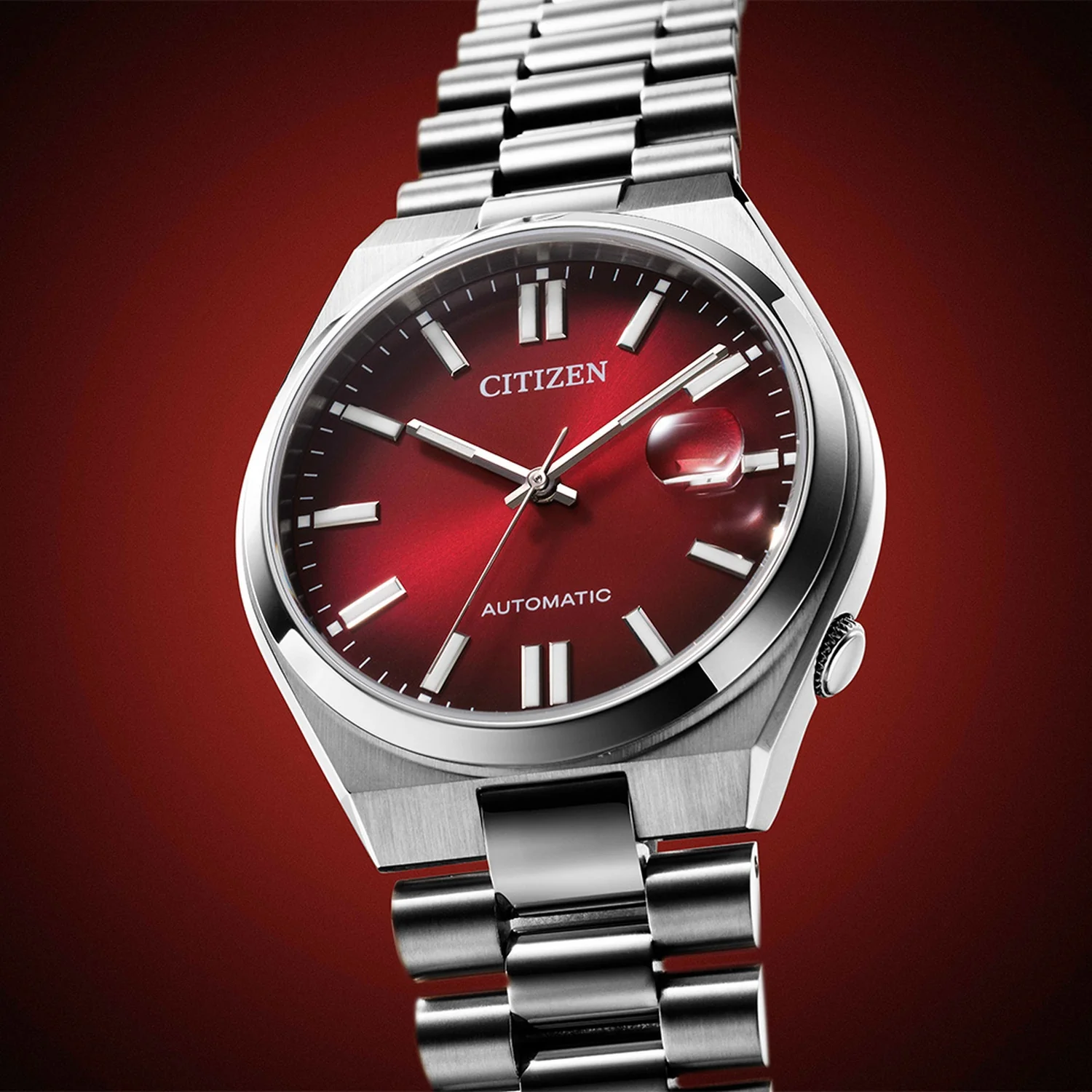 Tsuyosa Men Automatic Red Dial Analog Stainless Steel Watch NJ0150-56W - Image 3