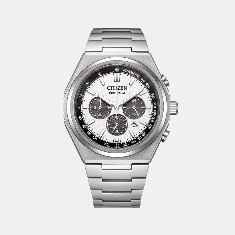 Zenshin Men Quartz White Dial Chronograph Titanium Watch CA4610-85A