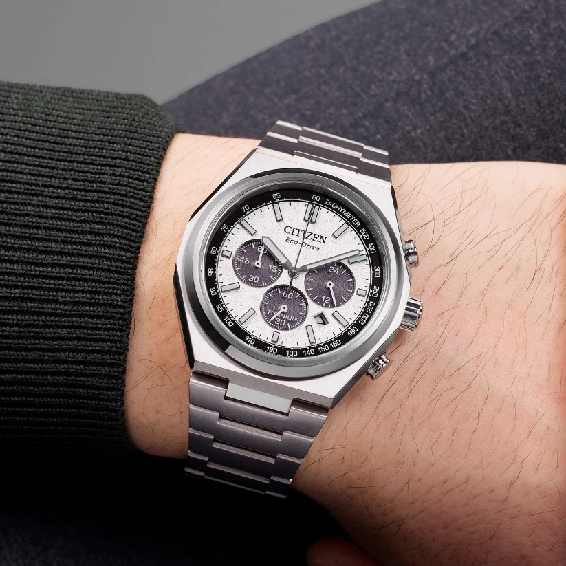 Zenshin Men Quartz White Dial Chronograph Titanium Watch CA4610-85A - Image 4