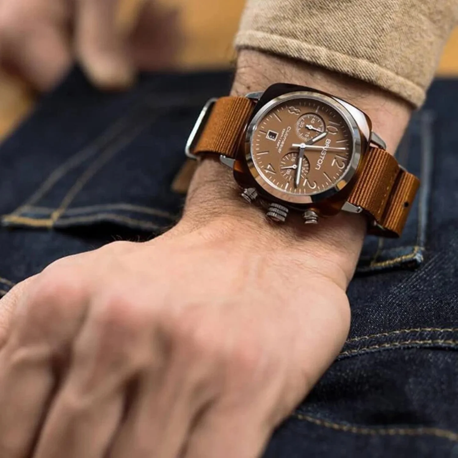 Clubmaster Unisex Quartz Brown Dial Analog NATO Watch 20140.SA.T.38.NTC - Image 2